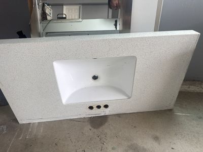 43 Inch White Speckled Quartz Bathroom Vanity Top with Integrated Undermount Sink