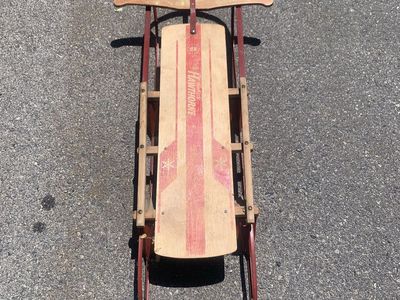 Vintage Montgomery Ward's Hawthorne Wooden Snow Sled. Made In USA