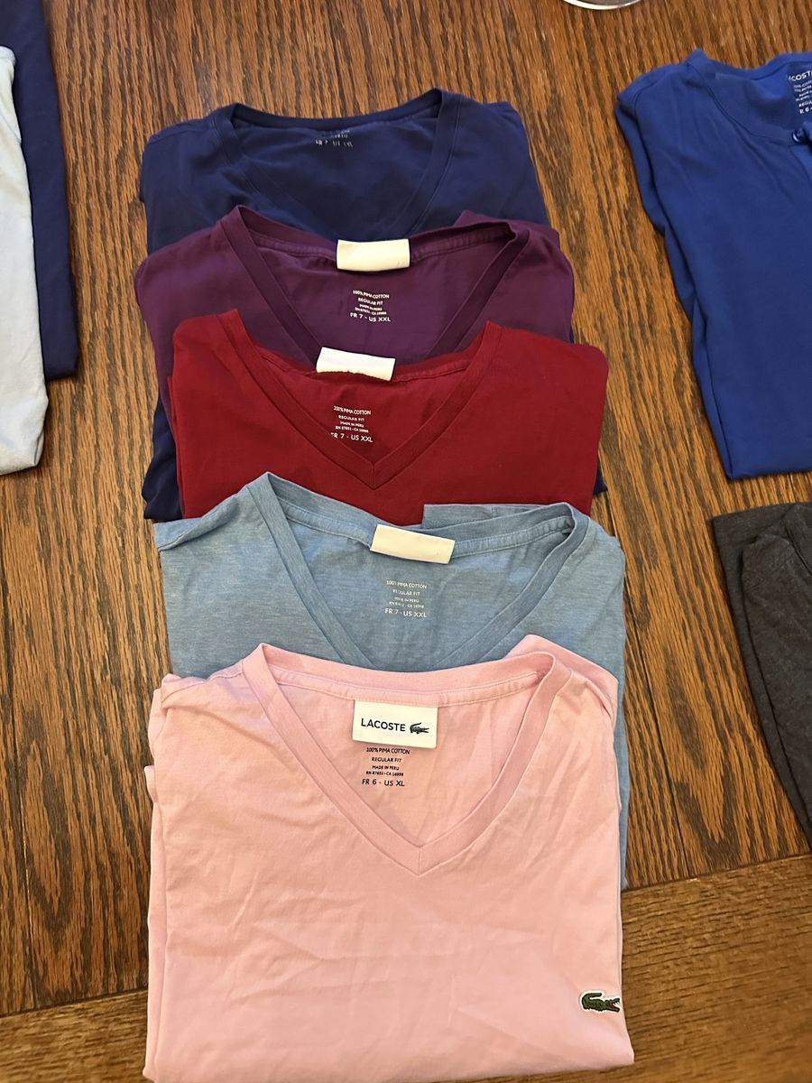 Lacoste Men's Short Sleeve V-Neck & Henley T-Shirts - Mixed Colors & Sizes - 100% Cotton
