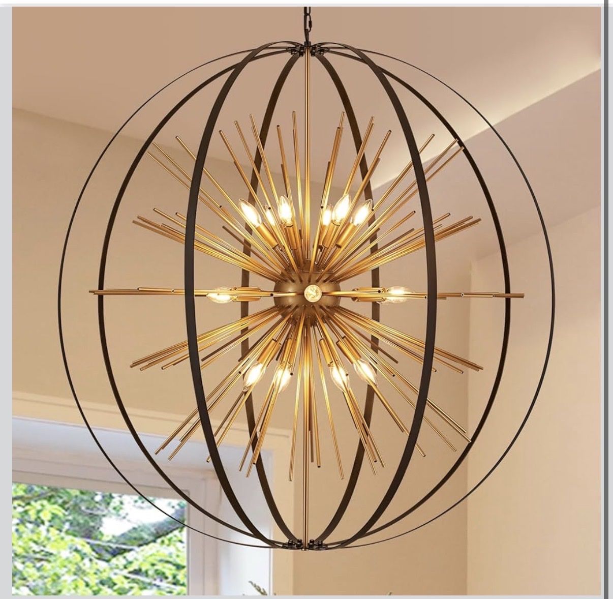 ITACDANDM 43.3” Black & Gold Sputnik Chandelier – 18 Light (New in Box)