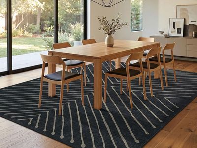 Modern Black and Beige Geometric Linear Area Rug