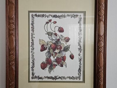 wood framed strawberry print with beautiful frame
