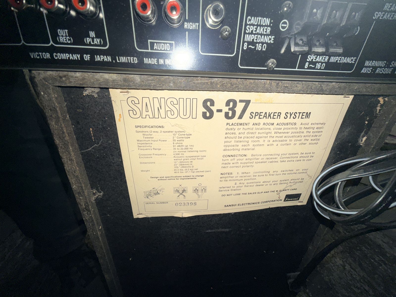 Vintage Sansui S-37 2-Way Speaker System 55W 8 Ohm