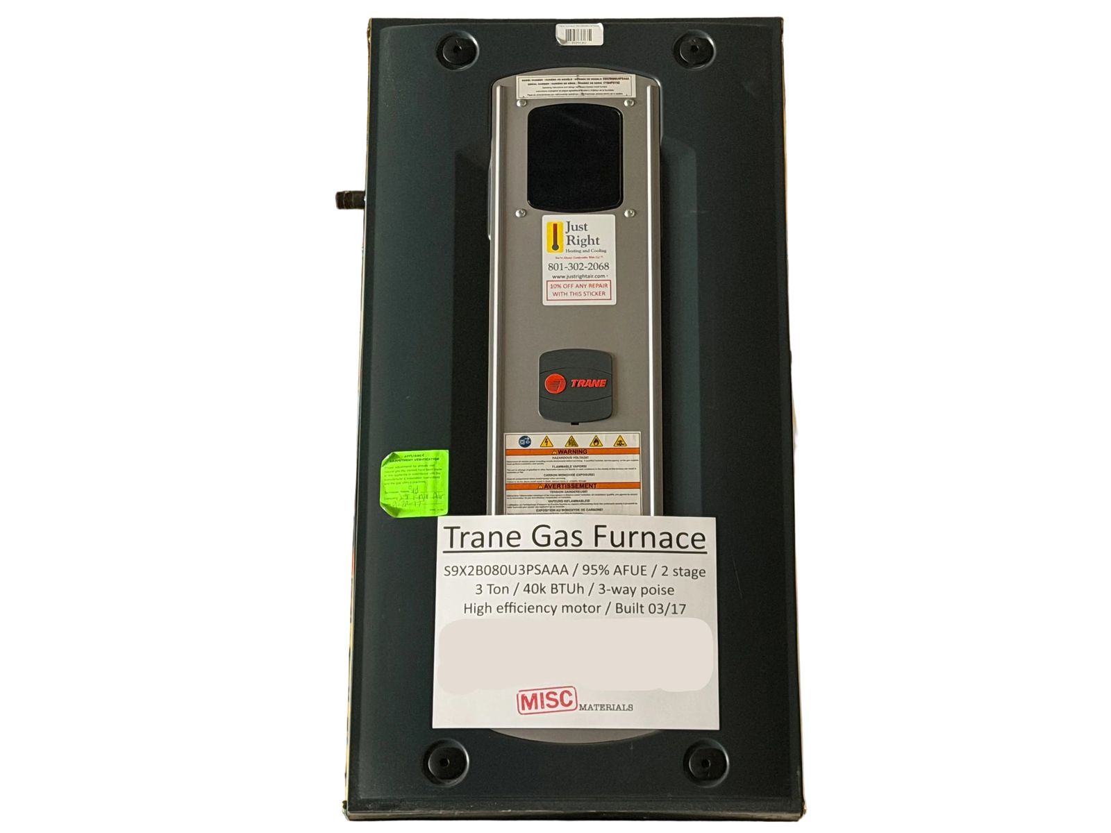 SAVE 85% - Trane Furnace / Heater - 3.0 Ton - 95% AFUE - 2 Stage - 3-Way Poise - 40K BTUh - Great Condition