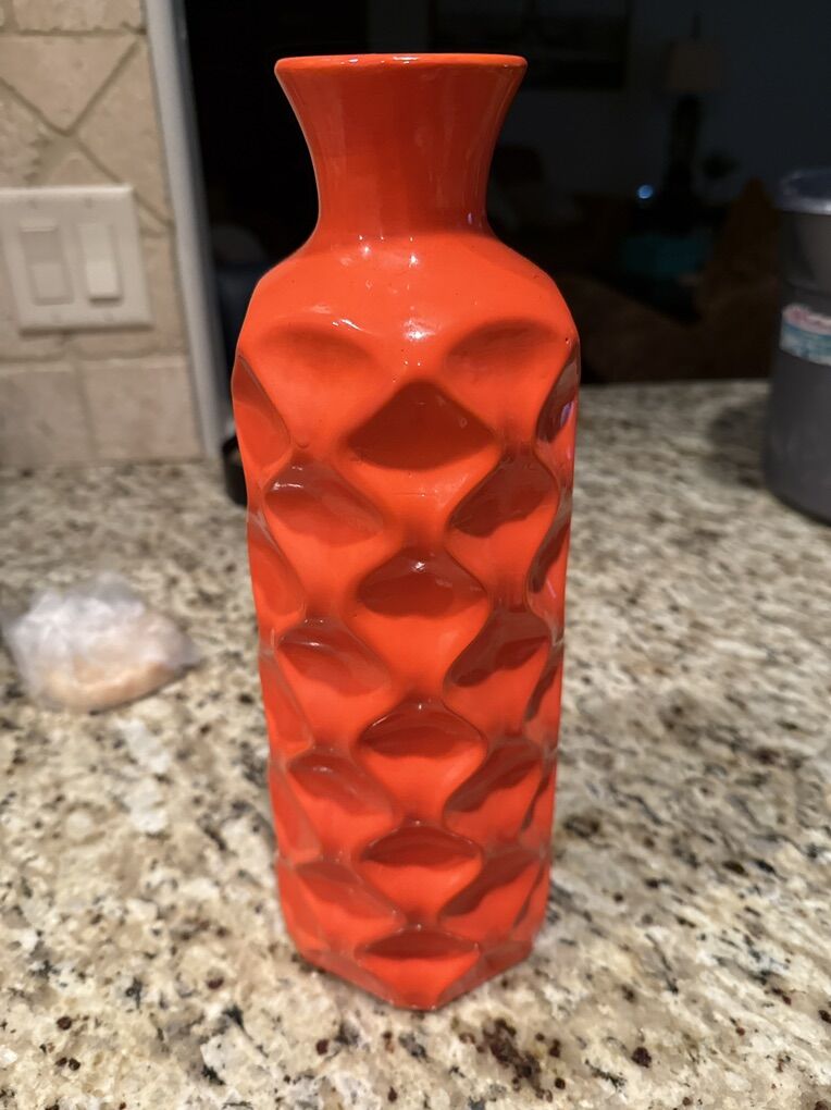 (2) Orange Vase 13“ X 5“