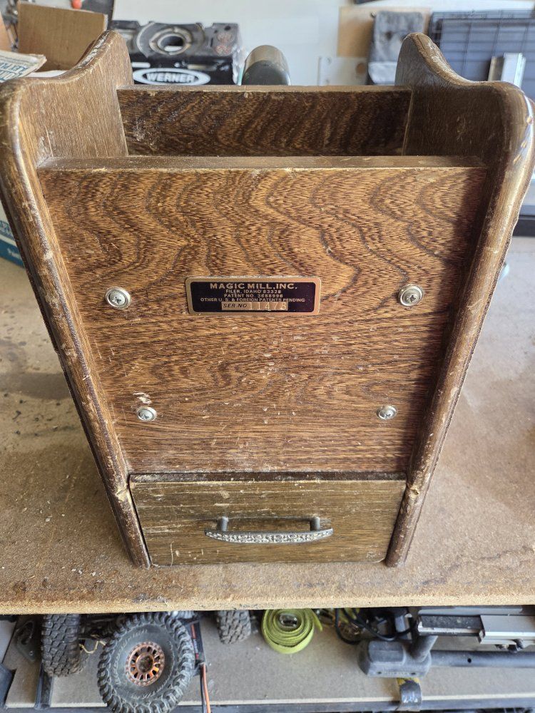 MAGIC MILL INC. Grain Mill Grinder w/ Dayton AC Motor, Vintage Wood
