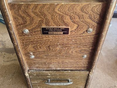 MAGIC MILL INC. Grain Mill Grinder w/ Dayton AC Motor, Vintage Wood