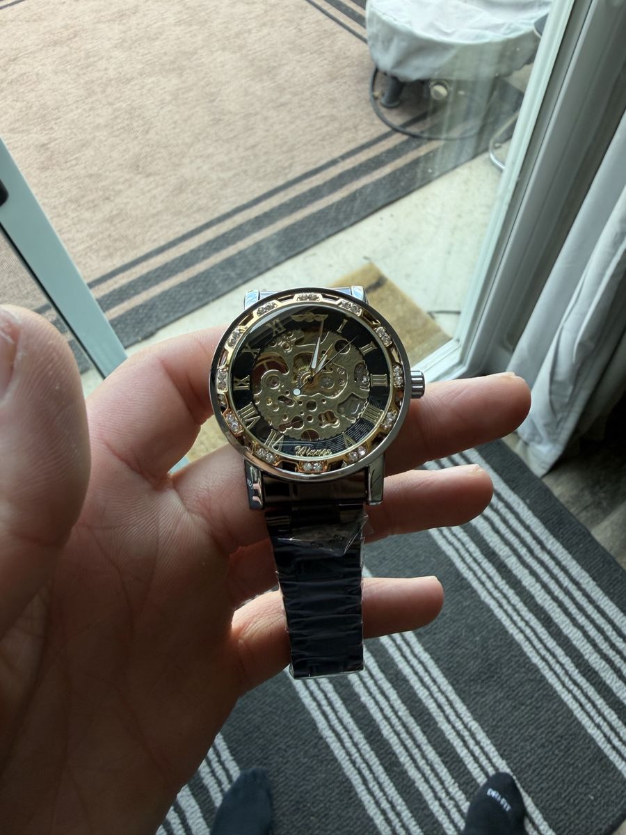 Men’s Luxury Black Skeleton Watch w/ Crystal Bezel