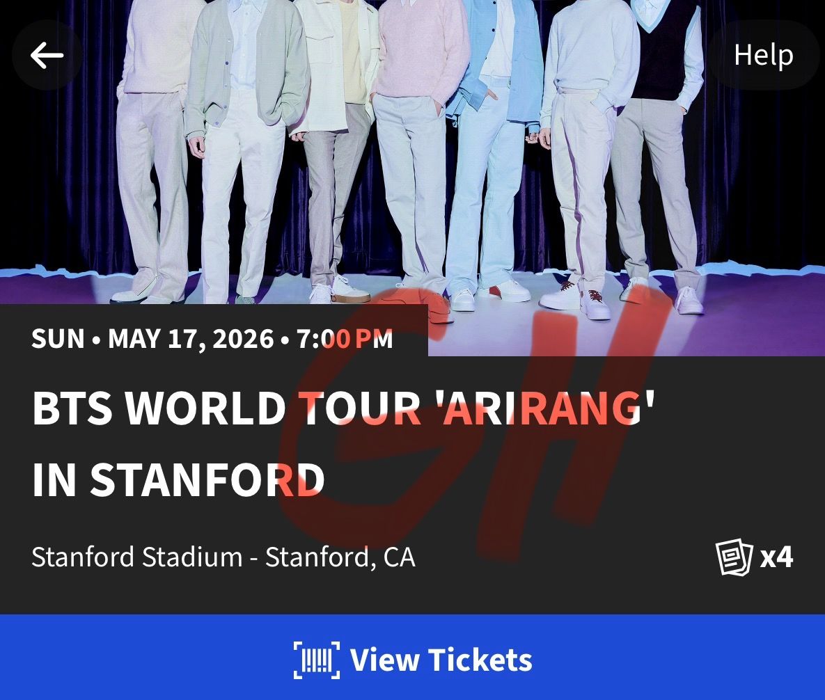 BTS WORLD TOUR “ARIRANG” – 4 TICKETS TOGETHER