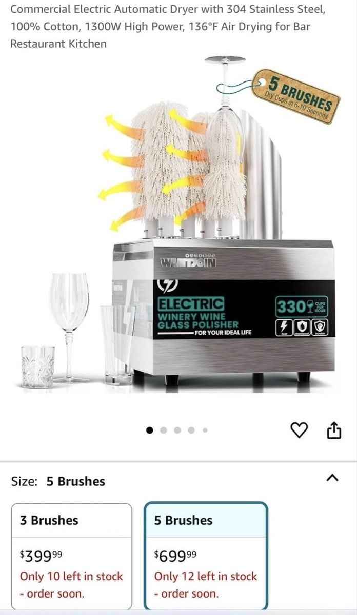 Wine glass polisher machine 5 brushes