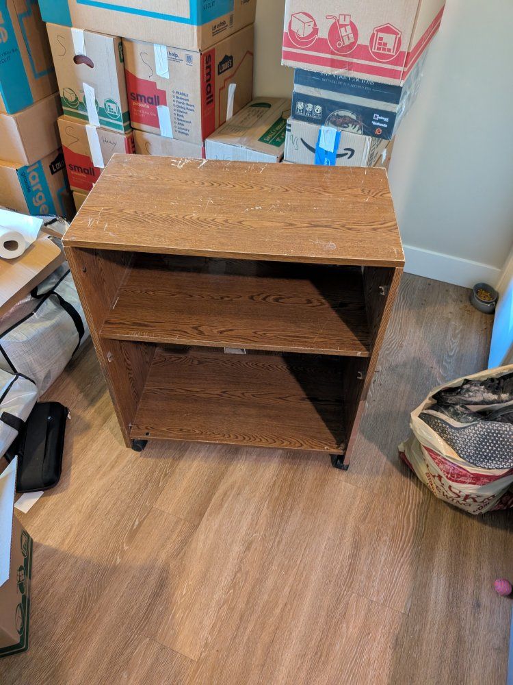 Rolling Wood 2-Shelf Storage Cart/Bookcase with Wheels