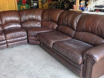 Brown Leather L-Shaped Sectional Sofa with Pull-Out Sleeper Bed