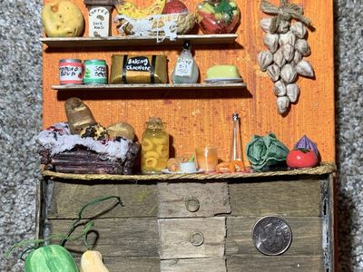 Handcrafted Miniature Kitchen Scene Wall Art - Unique 3D Mixed Media Decor