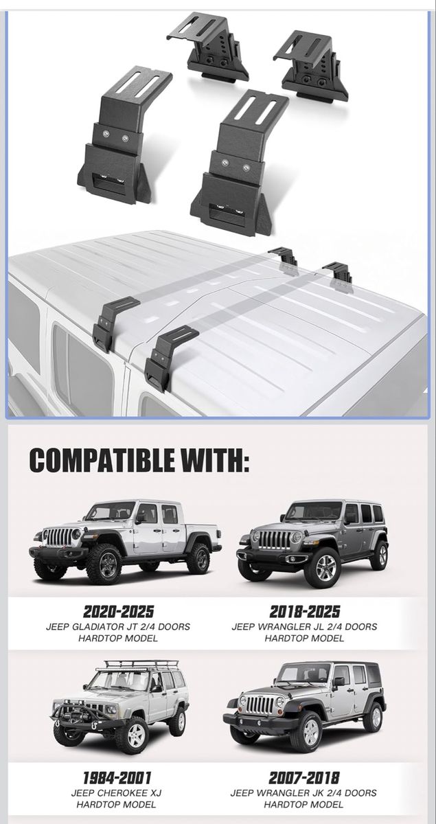 NEW Hardtop Roof Rack Mounting Brackets for Jeep Wrangler JK JL Gladiator JT Cherokee XJ