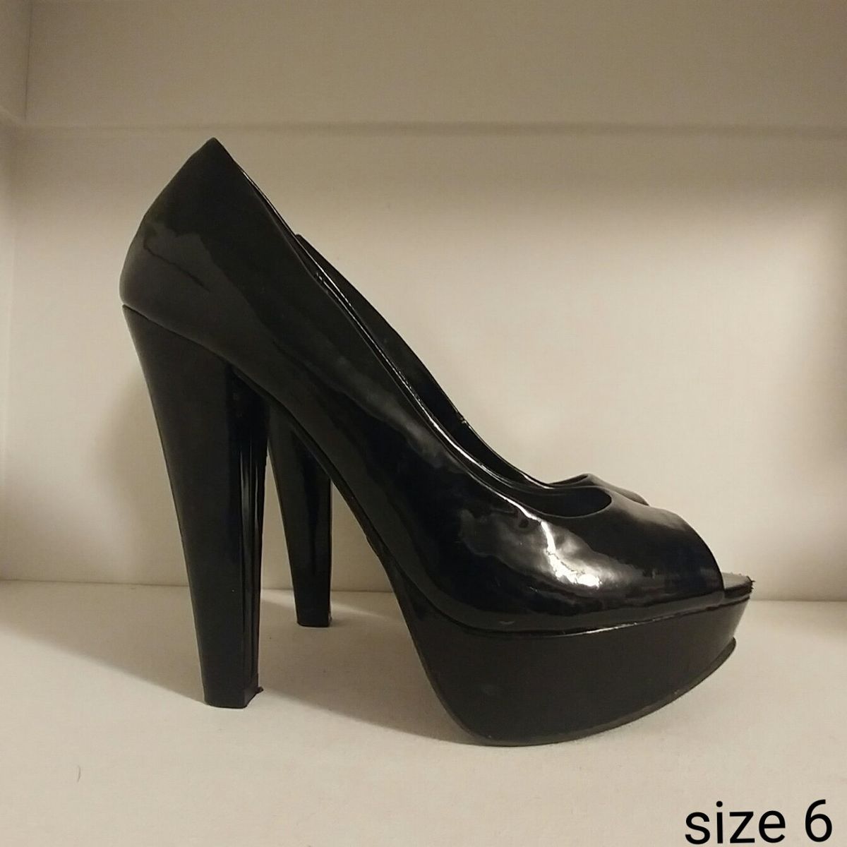 Women's Black Peep Toe Platform Heels - Size 6