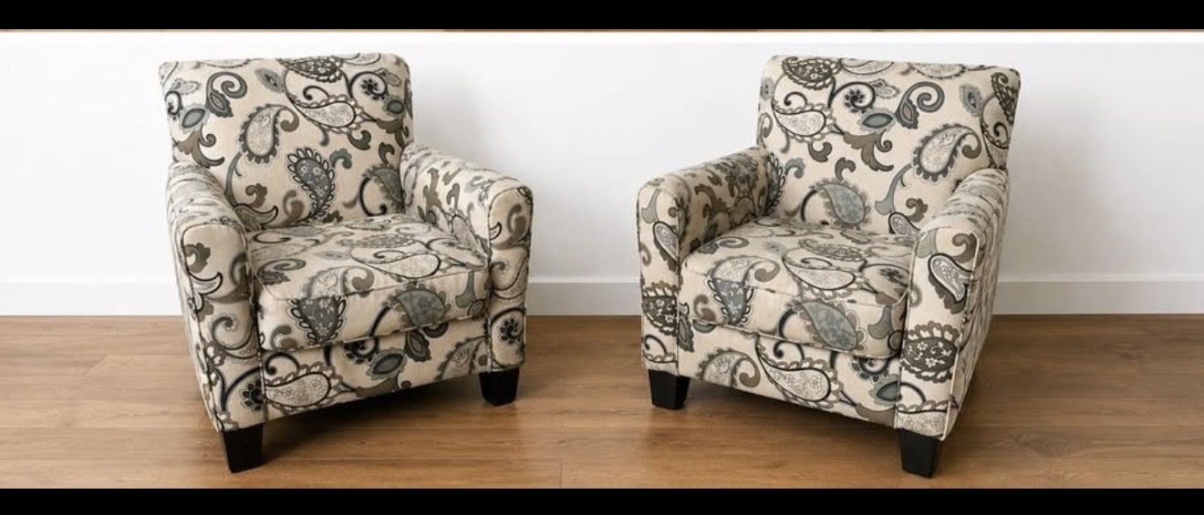 Pair of Paisley Accent Chairs - Fabric Upholstered Armchairs