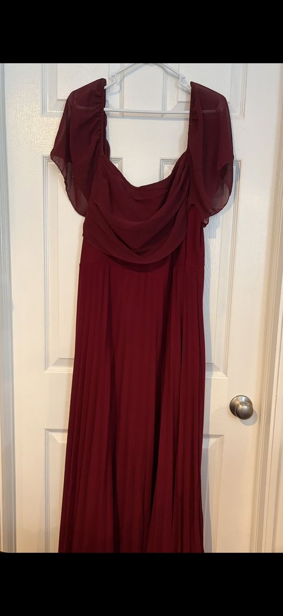Red/Burgundy Pleated Long Formal Dress Size 3XL Flutter Sleeves