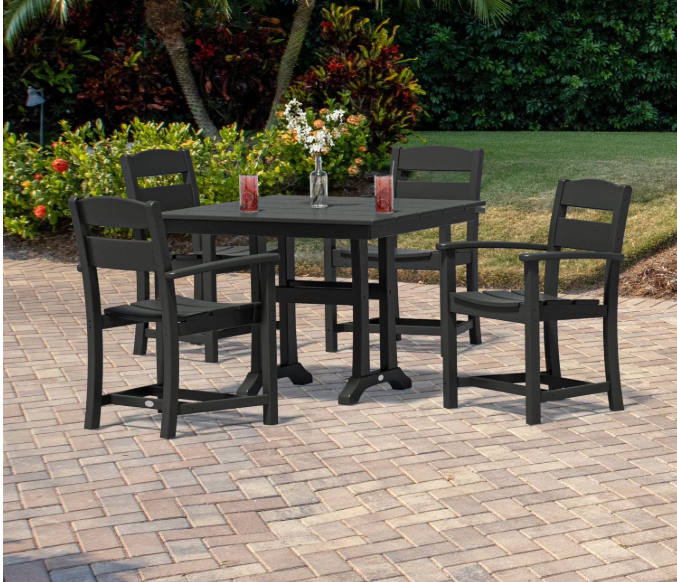 NIB Polywood Gulf Shores Outdoor Patio Dining Set, 5pc Black