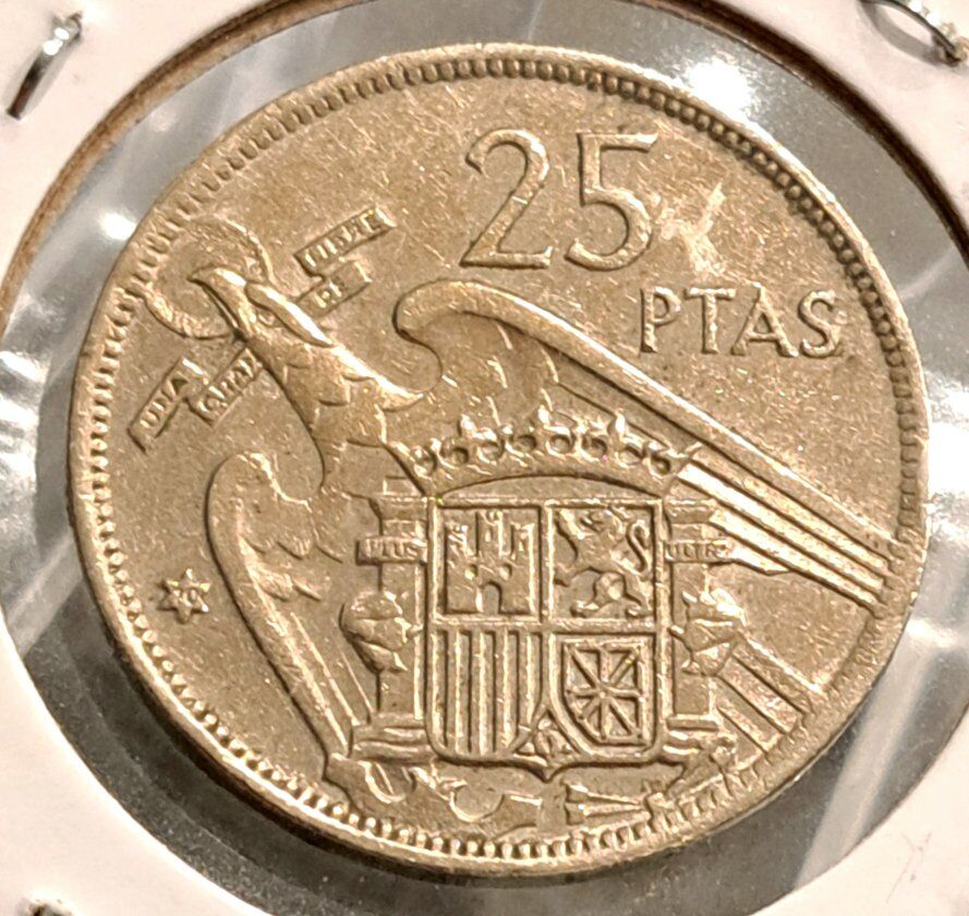 1957 Spanish 25 Pesetas Coin AU