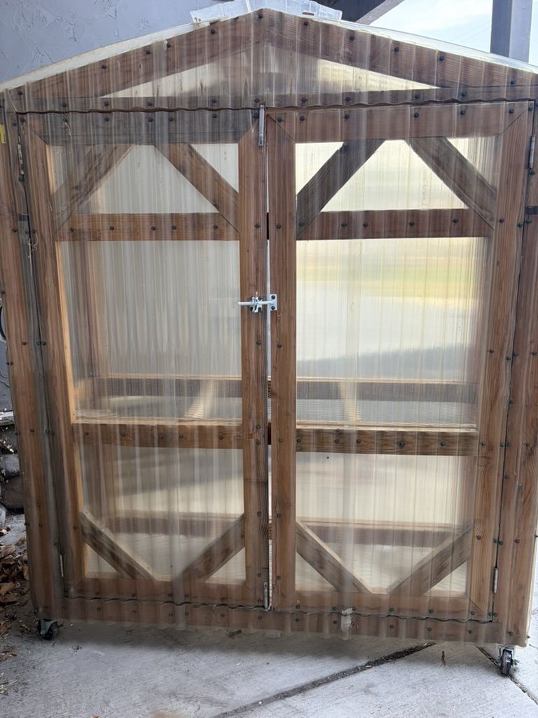 Custom Wooden Greenhouse Cold Frame with Wheels and Doors