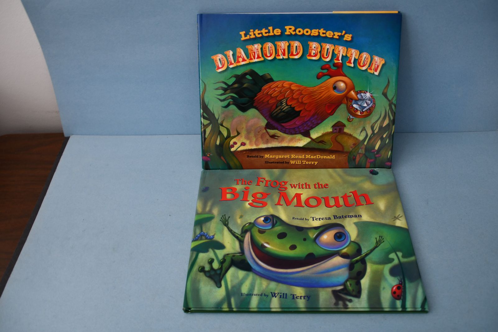 2 CHILDRENS HARDCOVER BOOKS ~ LITTLE ROOSTER'S DIAMOND BUTTON & THE FROG....~ SIGNED & PERSONALIZED