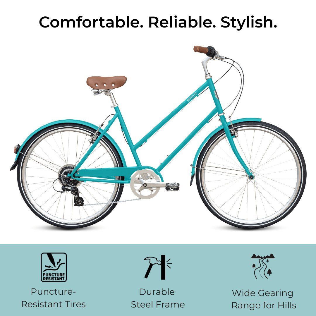Franklin 8 Large Sea Glass City Bike - Durable Steel Frame & Puncture-Resistant Tires