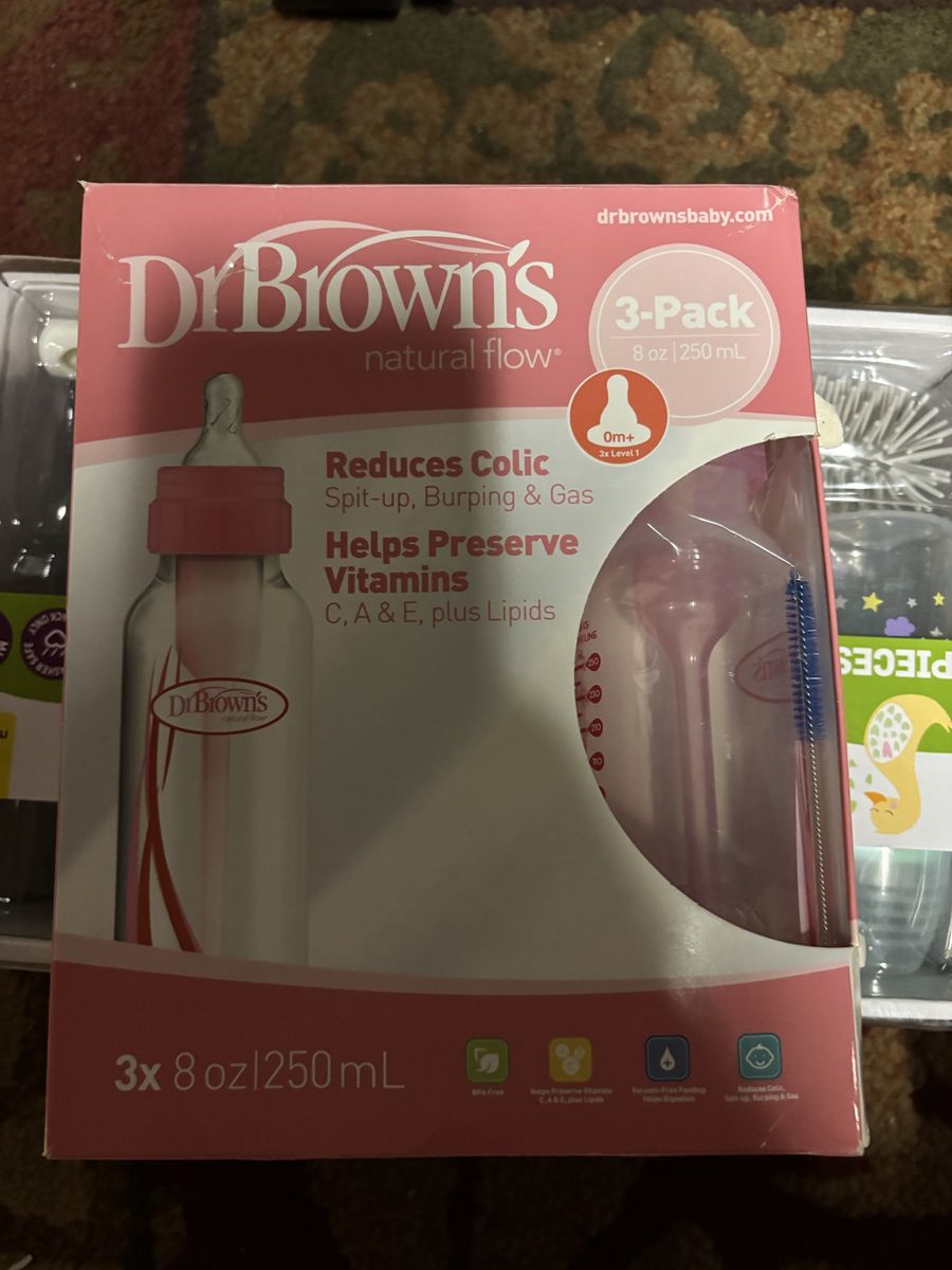 Dr. Brown's Natural Flow Baby Bottles - 3 Pack, 8oz/250mL, Reduces Colic, Spitting, Burping, Gas
