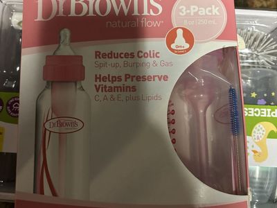 Dr. Brown's Natural Flow Baby Bottles - 3 Pack, 8oz/250mL, Reduces Colic, Spitting, Burping, Gas