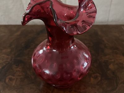 Ruffled and Twisted Glass Cranberry Colored Vase - Antique