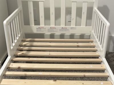 White Wooden Toddler Bed Frame with Safety Guard Rails