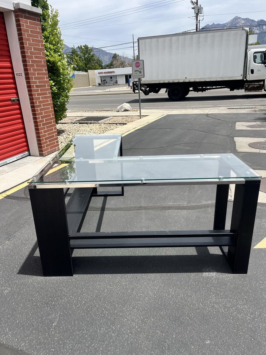 Glass Top L-Shaped Office Desk