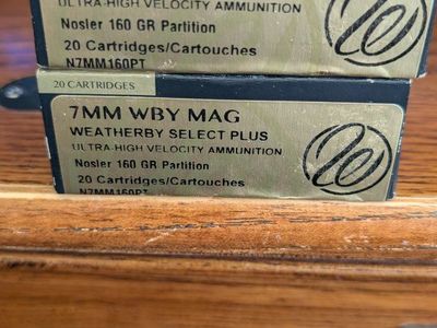 Weatherby Select Plus 7mm Wby Mag Ammunition Nosler 160 GR Partition - 2 Boxes (40 Cartridges)