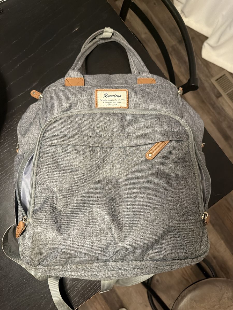 Ruvalino Gray Diaper Bag Backpack Multi-Function Travel Backpack