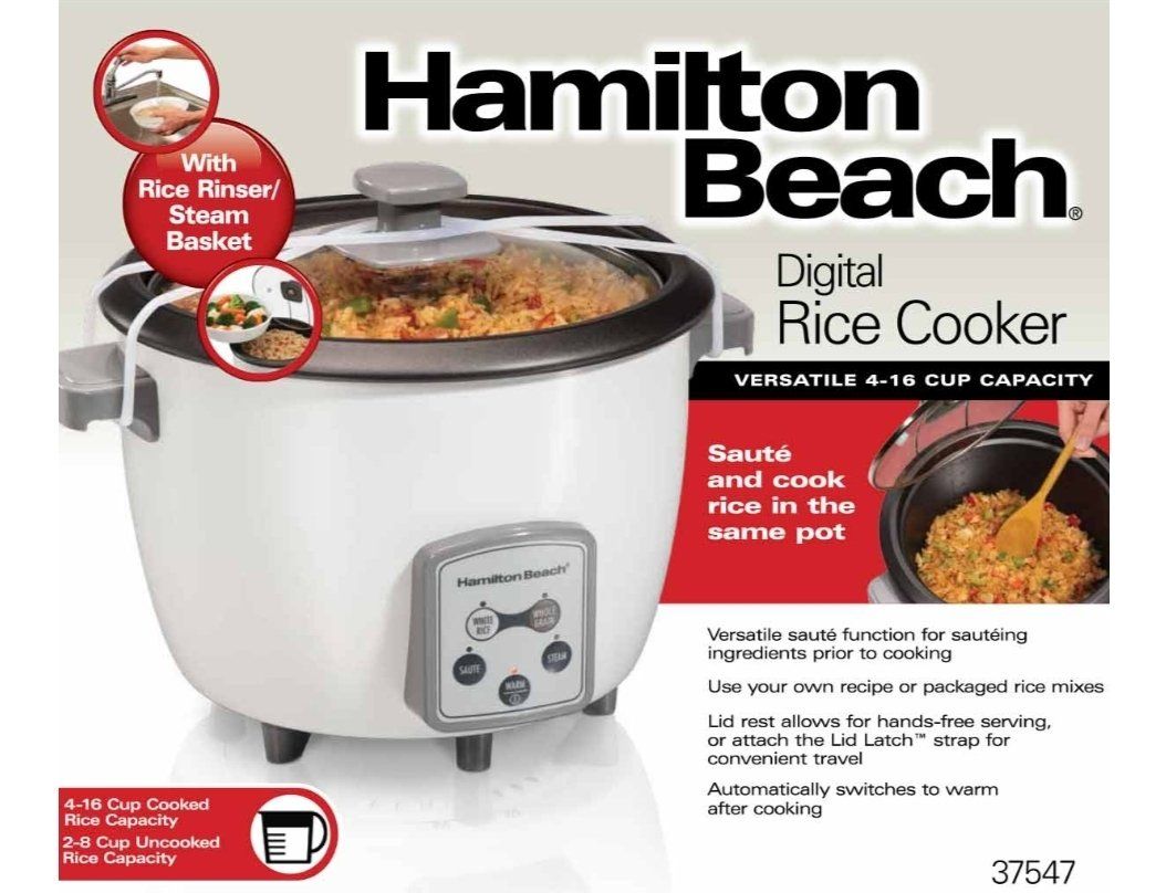 Hamilton Beach Digital Rice Cooker - 4-16 Cup Capacity, Sauté & Steam Basket