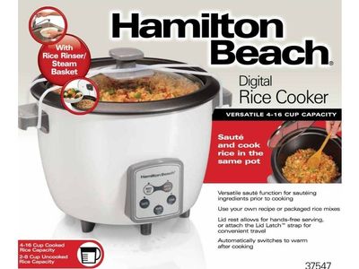 Hamilton Beach Digital Rice Cooker - 4-16 Cup Capacity, Sauté & Steam Basket