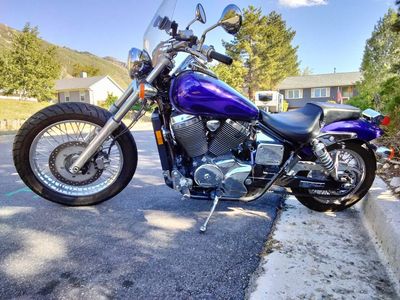 2003 Honda Shadow Spirit VT750C Motorcycle - Purple, 27k Miles, Windshield, Chrome Accents