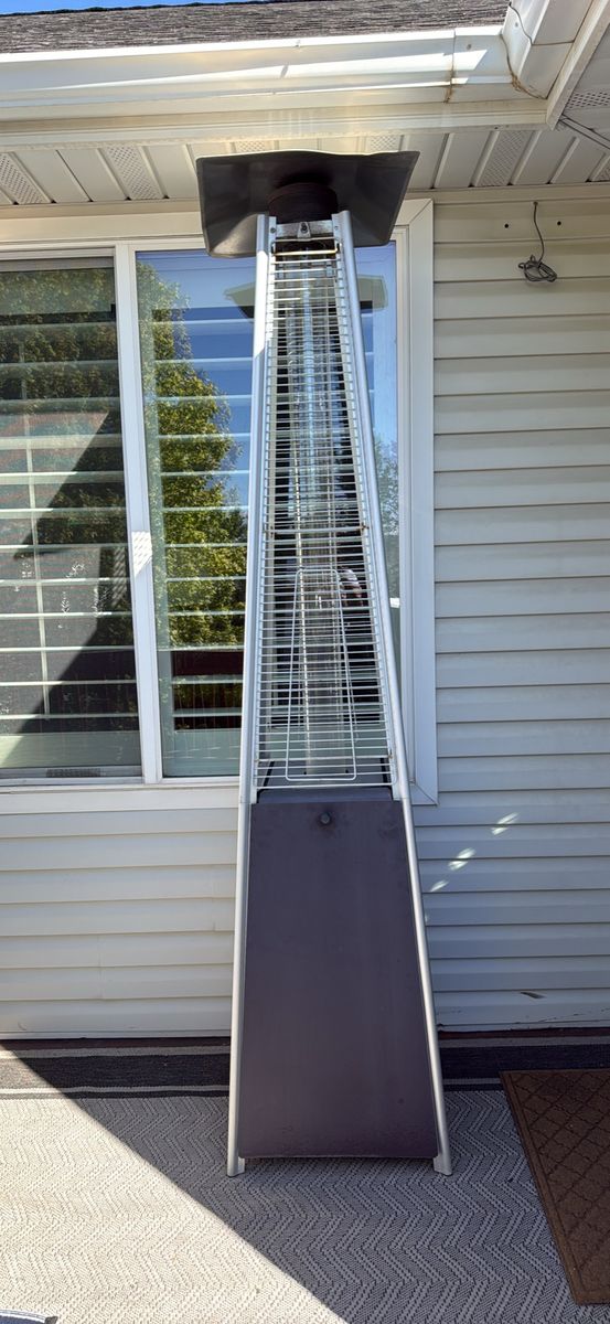 Outdoor Patio Heater, Pyramid Flame, Propane Gas, Tall Standing Design