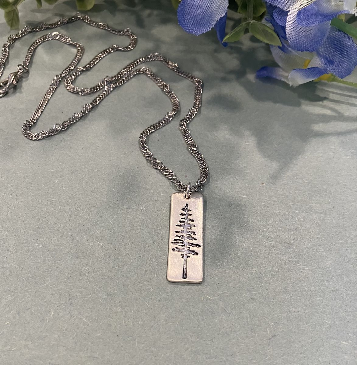 Silver Pine Tree Pendant Necklace