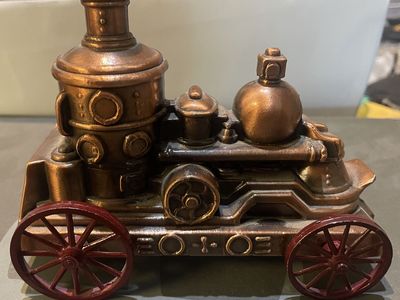 Vintage Metal Fire House Steam Engine Coin Bank