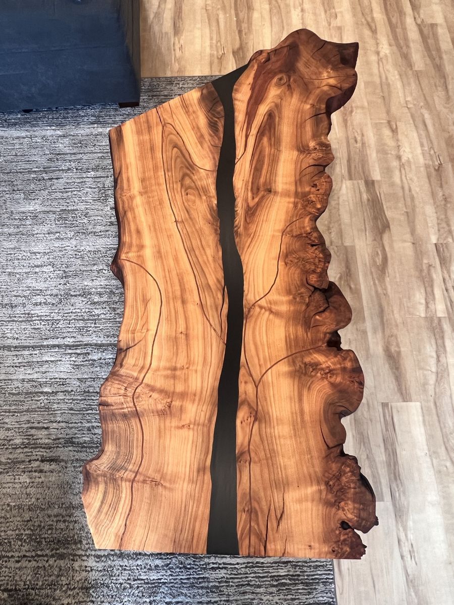 Wood Coffee Table w/ Epoxy River, Copper inlay