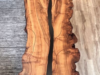 Wood Coffee Table w/ Epoxy River, Copper inlay