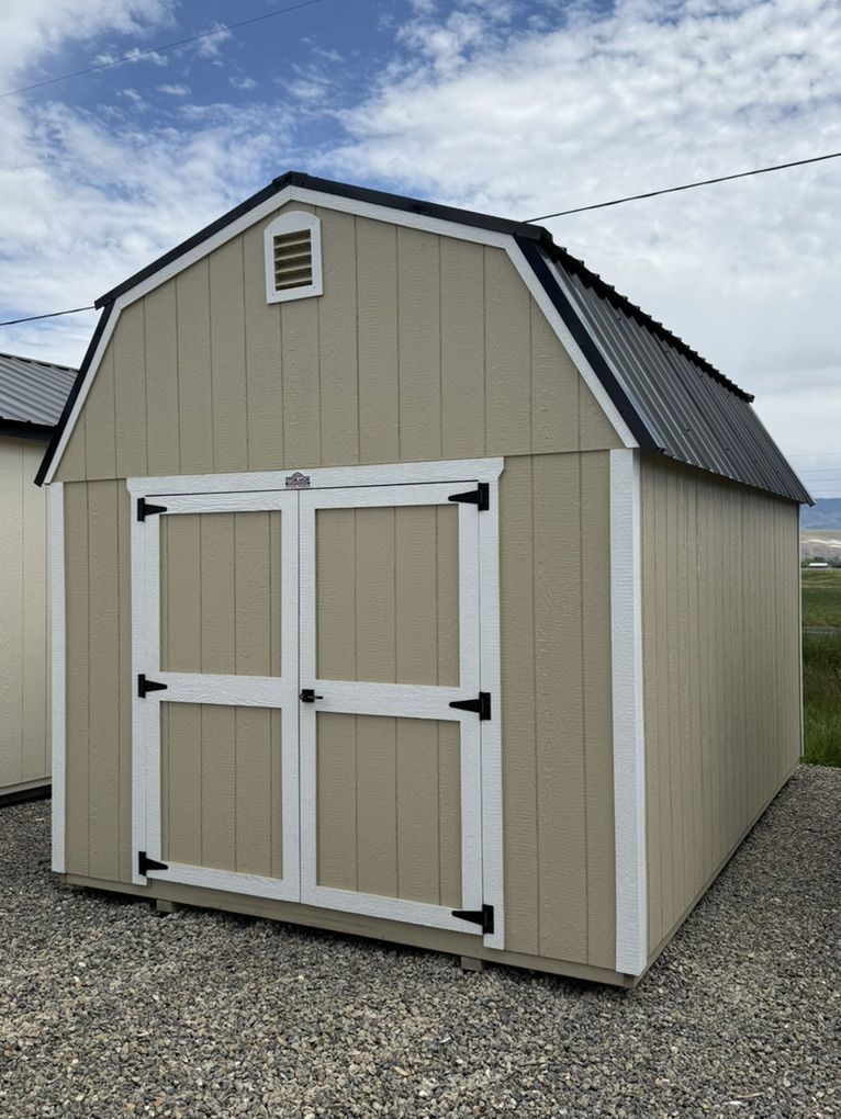 10x16 Lofted Barn  Beige/White /Black Roof