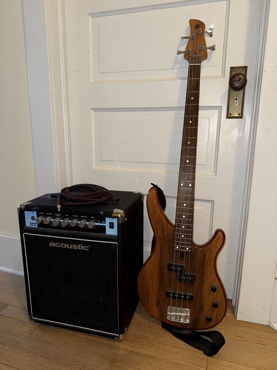 Yamaha bass guitar with amp