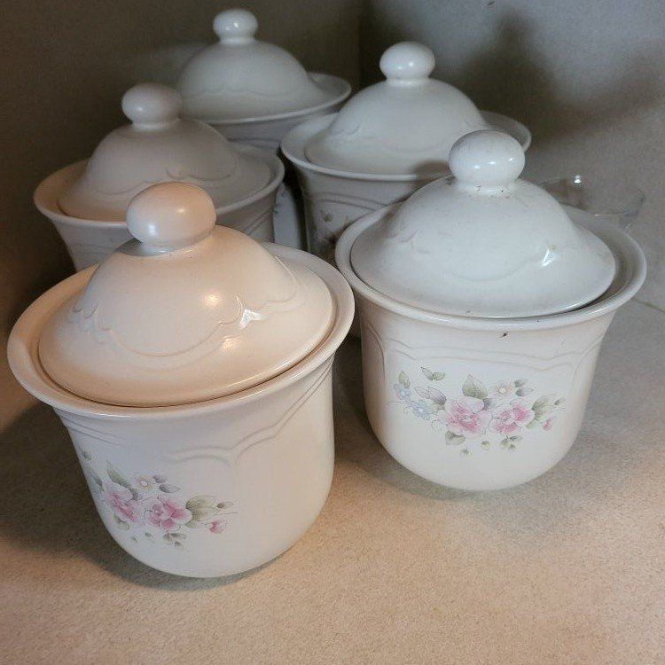 Pfaltzgraff Tea Rose Canister Set and Soap Dispens
