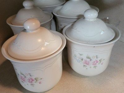 Pfaltzgraff Tea Rose Canister Set and Soap Dispens