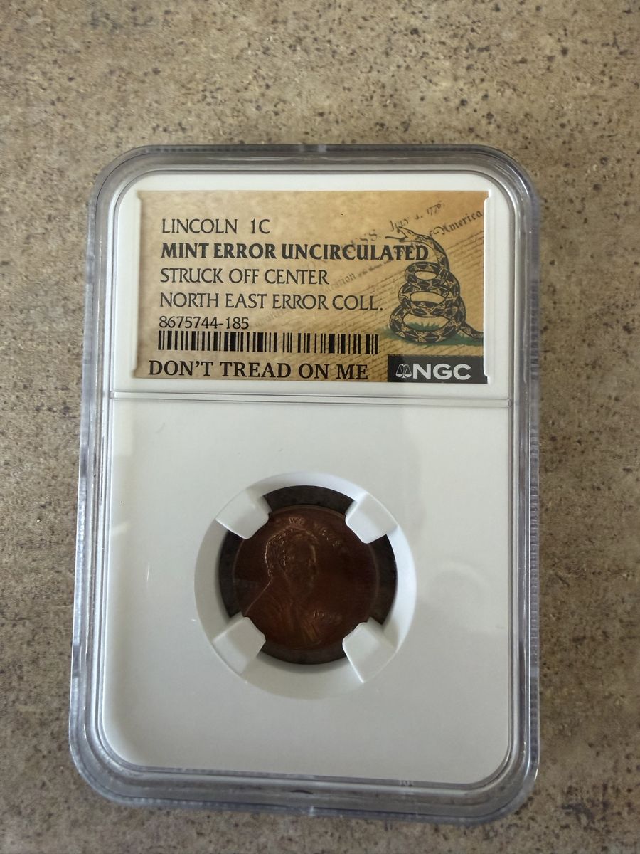 1999 Lincoln 1C Mint Error Uncirculated Penny Struck Off Center NGC Graded North East Error Coll.