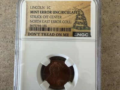1999 Lincoln 1C Mint Error Uncirculated Penny Struck Off Center NGC Graded North East Error Coll.