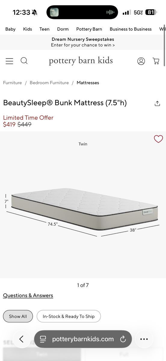 BeautySleep Twin Bunk Mattress – Pottery Barn Kids