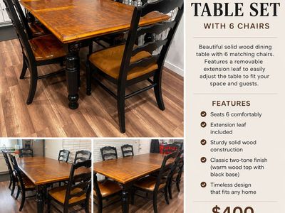 Dining Table with 6 Chairs & Extension Leaf