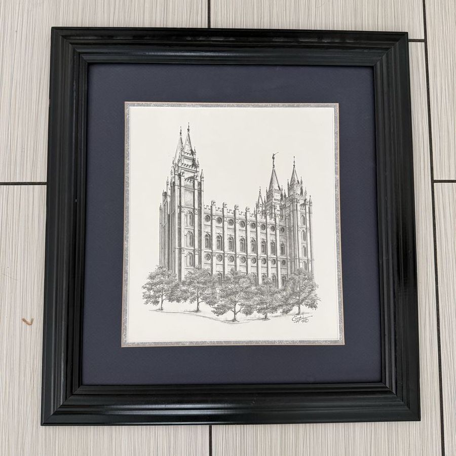 Chad Hawkins Salt Lake Temple Framed Pencil Drawing Artwork